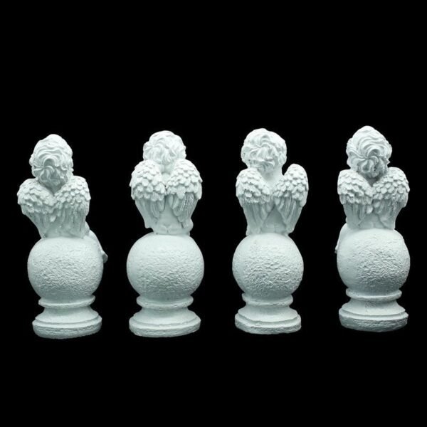 White Angel Figurine Set of 4, Decorative Garden Statues, 8 Inch Height, 3-3.5 Inch Width