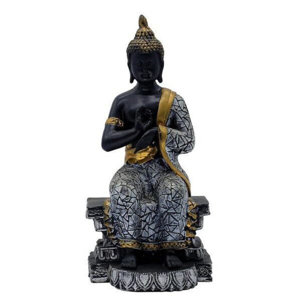 Buddha Sculpture Home Decor, Black and Gold Mosaic Design, 26.7 cm x 12.7 cm,Resin Mindfulness Figurine in Black & Gold, Meditation Statue for Living Room, Desk & Spiritual Gift