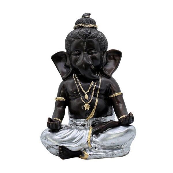 Lord Ganesha Idol for Home Decor | Black & Silver Meditating Ganpati Statue | Polyresin Ganesh Murti for Pooja Room, Office, Car Dashboard & Gift 6 Inch