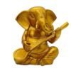 Golden Lord Ganesha Idol Playing Sitar | Musical Ganpati Statue in Polyresin for Home Decor, Pooja Room, Car Dashboard & Festive Gift | Decorative Ganesh Murti 5 Inch