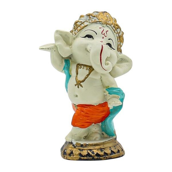 Dancing Baby Ganesha Idol Colorful Ganpati Statue in Orange Dhoti for Home Temple Decor, Car Dashboard & Spiritual Gift 5 Inch Polyresin