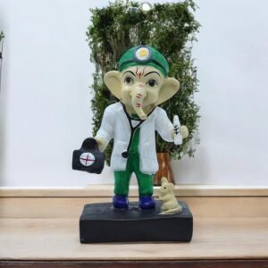 Doctor Ganesha Idol Lord Ganpati Statue in Doctor Avatar with Mouse Polyresin Showpiece for Home, Clinic, Hospital, Gift for Doctors 8 Inch