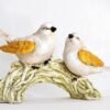 Adorable Bird Figurines on Branch - White and Gold Decorative Statue for Home and Garden