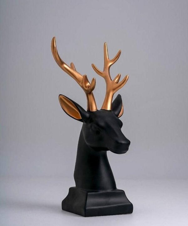 Elegant Black Deer Head with Gold Antlers - Contemporary Wall Hanging Sculpture