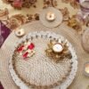 Metal Lotus Tray with Tea-Light Holder for Home Decor | Round Thali for Temple, Karvachauth, Durga Puja & Navratri Pooja & Deepawali Decoration | Gold, Large 1 pc