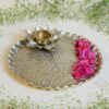 Metal Lotus Tray with Tea-Light Holder for Home Decor | Round Thali for Temple, Karvachauth, Durga Puja & Navratri Pooja & Deepawali Decoration | Gold, Large 1 pc