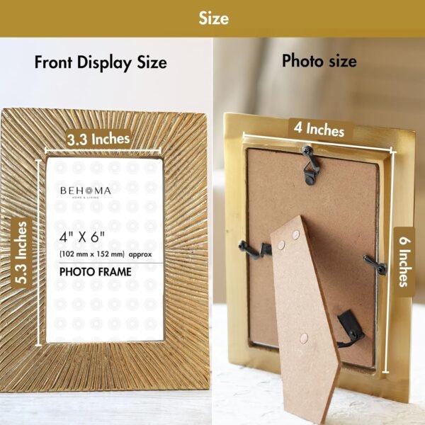 Antique Golden Metal Rectangular Photo Frame With Sunburst Design,Decorative Frames For Wall,Table,Living Room,Bedroom & Gifting,4X6 Inches,Best Gift For Birthday,Anniversary,Valentine's Day
