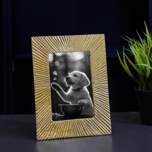 Antique Golden Metal Rectangular Photo Frame With Sunburst Design,Decorative Frames For Wall,Table,Living Room,Bedroom & Gifting,4X6 Inches,Best Gift For Birthday,Anniversary,Valentine's Day