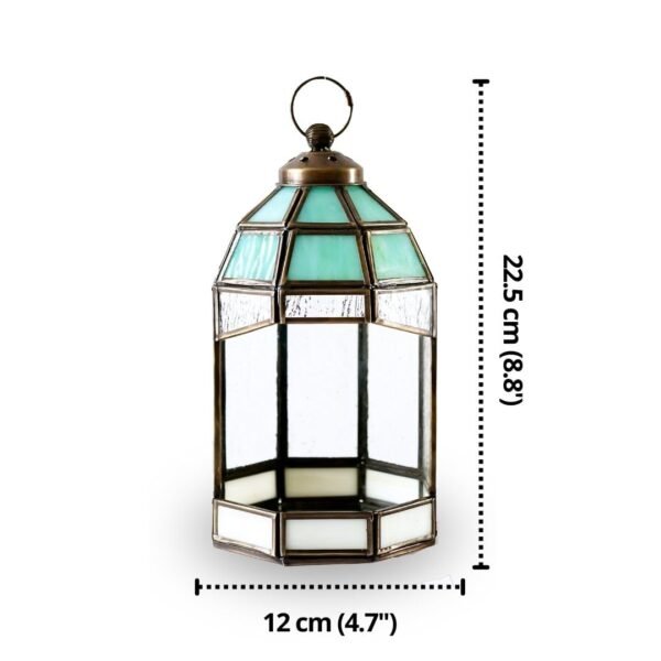 Hut Temple Lantern For Home Decoration For Table-Top, Wall-Hanging, Modern Candle & Tealight Holder Gifting, Antique Brass Finish And Stained Glass (Only Lantern)