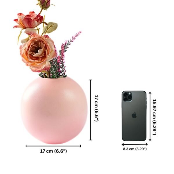 Metal Ball Round Vase for Home Decor | Table Decorative Item for Bedroom Living Room Office Wedding | Best Gift for Birthday Anniversary Festival | Pink, Medium