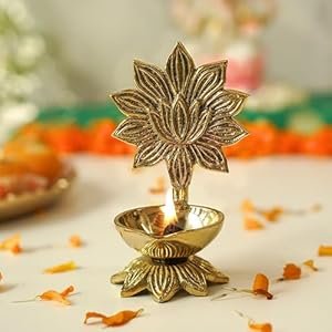 Pure Brass Lotus Diya for Puja | Kamal Diya for Pooja Room, Tample,Mandir,Office, Diya for Home Decoration