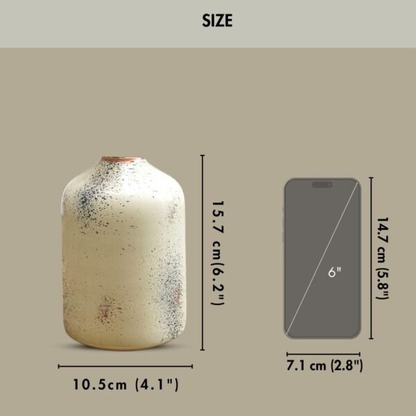 Metal Flower Vase for Home Decor Bedroom Living Room Office Wedding | Table Decorative Item for Festivals Birthday Off White Spotted (10.5 x 15.7 CM) (Flower not Included)