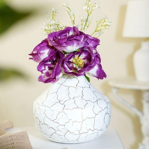 Metal Flower Vase for Home Decor Bedroom Living Room Office Wedding | Table Decorative Item for Festivals Birthday Off White Bud Shape Large (Flower Not Included)