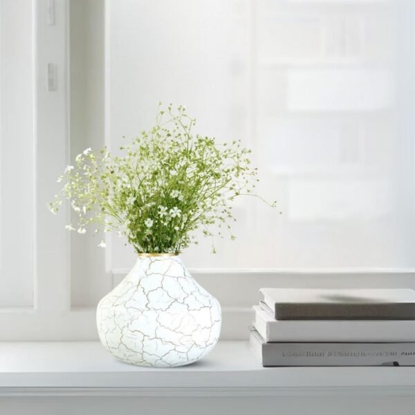 Metal Flower Vase for Home Decor Bedroom Living Room Office Wedding | Table Decorative Item for Festivals Birthday Off White Bud Shape Large (Flower Not Included)