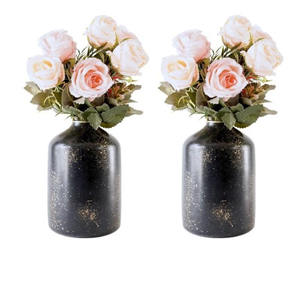 Metal Flower Vase for Home Decor Bedroom Living Room Office Wedding | Table Decorative Item for Festivals Birthday Spotted Black (10.5 x 15.7 CM) (Flower not Included)