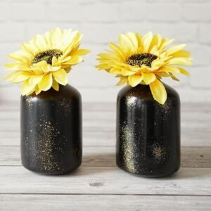 Metal Flower Vase for Home Decor Bedroom Living Room Office Wedding | Table Decorative Item for Festivals Birthday Spotted Black
