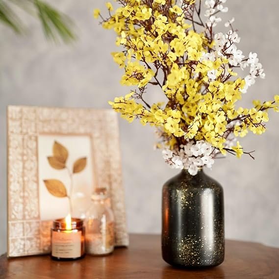 Metal Flower Vase for Home Decor Bedroom Living Room Office Wedding | Table Decorative Item for Festivals Birthday Spotted Black