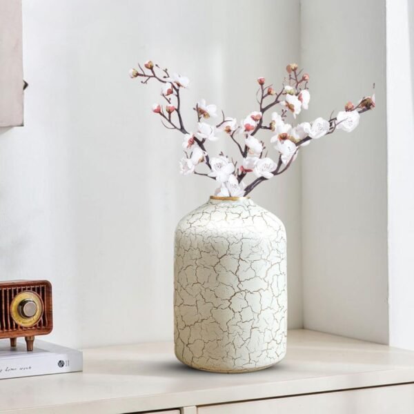 619gMpV3YL._SL1080_.jpg Metal Flower Vase for Home Decor Bedroom Living Room Office Wedding | Table Decorative Item for Festivals Birthday Off-White Crackled 1Pcs