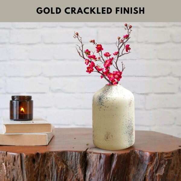 Metal Flower Vase for Home Decor Bedroom Living Room Office Wedding | Table Decorative Item for Festivals Birthday Off White Spotted (10.5 x 15.7 CM) (Flower not Included)