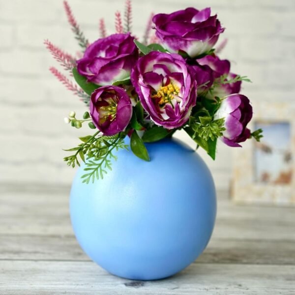 Metal Ball Round Flower Vase for Home Decor | Table Decorative Item for Bedroom Living Room Office Wedding | Best Gift for Birthday Anniversary Festival | Blue, Medium