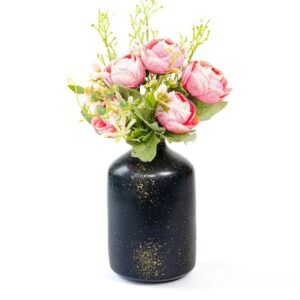 Metal Flower Vase for Home Decor Bedroom Living Room Office Wedding | Table Decorative Item for Festivals Birthday Spotted Black 1Pcs (10.5 x 15.7 CM) (Flower not Included)