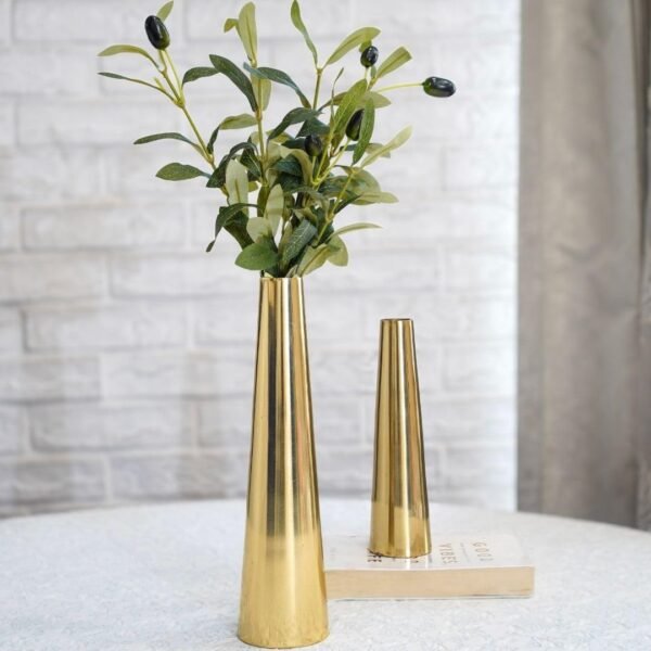 Golden Metal Slim Cone Flower Vase for Home Decor Bedroom Living Room Office Wedding Table Decorative Item for Festivals Birthday Valentine's Day (Flower Not Included)