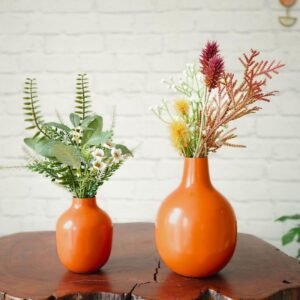 Version 1.0.0 Orange Metal Flower Vase for Home Decor| Decoration Item for Living Room Office| Table Decorative Flower Pot for Gifting