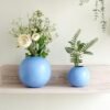Metal Ball Round Flower Vase for Home Decor | Table Decorative Item for Bedroom Living Room Office Wedding | Best Gift for Birthday Anniversary Festival | Blue, (Medium)