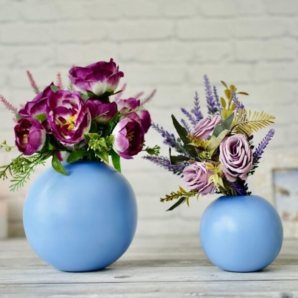 Metal Ball Round Flower Vase for Home Decor | Table Decorative Item for Bedroom Living Room Office Wedding | Best Gift for Birthday Anniversary Festival | Blue, (Medium)