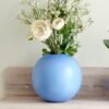 Metal Ball Round Flower Vase for Home Decor | Table Decorative Item for Bedroom Living Room Office Wedding | Best Gift for Birthday Anniversary Festival | Blue, Medium
