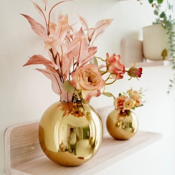 Metal Ball Round Flower Vase for Home Decor|Table Decorative Item for Bedroom Living Room Office Wedding | Best Gift for Birthday Anniversary Festival | Gold