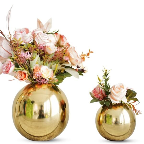 Metal Ball Round Flower Vase for Home Decor|Table Decorative Item for Bedroom Living Room Office Wedding | Best Gift for Birthday Anniversary Festival | Gold