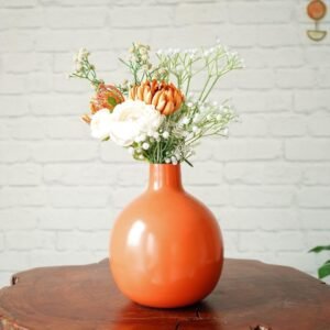 Metal Flower Vase for Home Decor| Decoration Item for Living Room Office| Table Decorative Flower Pot for Gifting (1Pcs Orange)(Flower not Included)