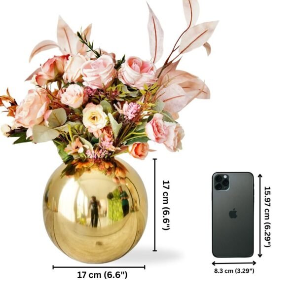 Metal Ball Round Flower Vase for Home Decor|Table Decorative Item for Bedroom Living Room Office Wedding | Best Gift for Birthday Anniversary Festival | Gold, Medium (Flowers not Included)