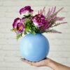 Metal Ball Round Flower Vase for Home Decor | Table Decorative Item for Bedroom Living Room Office Wedding | Best Gift for Birthday Anniversary Festival | Blue, Medium