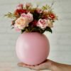 Metal Ball Round Vase for Home Decor | Table Decorative Item for Bedroom Living Room Office Wedding | Best Gift for Birthday Anniversary Festival | Pink, Medium