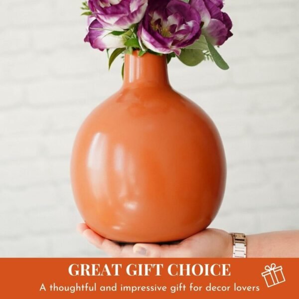 Metal Flower Vase for Home Decor| Decoration Item for Living Room Office| Table Decorative Flower Pot for Gifting (1Pcs Orange)(Flower not Included)