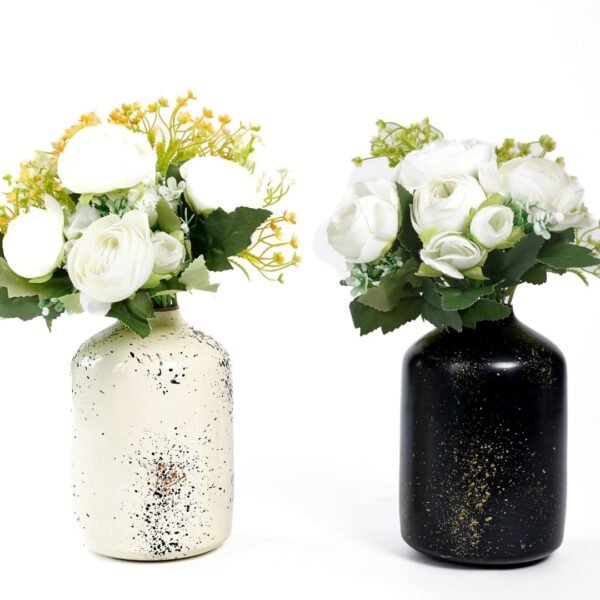 Metal Flower Vase for Home Decor Bedroom Living Room | Table Decorative Item for Festivals (1Pcs Off-White Spotted & 1Pcs Black Spotted)