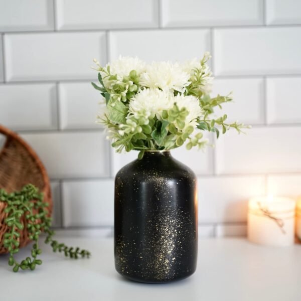 Metal Flower Vase for Home Decor Bedroom Living Room Office Wedding | Table Decorative Item for Festivals Birthday Spotted Black 1Pcs (10.5 x 15.7 CM) (Flower not Included)