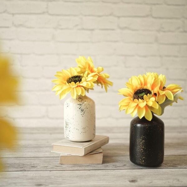 Metal Flower Vase for Home Decor Bedroom Living Room | Table Decorative Item for Festivals (1Pcs Off-White Spotted & 1Pcs Black Spotted)