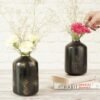 Metal Flower Vase for Home Decor Bedroom Living Room Office Wedding | Table Decorative Item for Festivals Birthday Spotted Black (10.5 x 15.7 CM) (Flower not Included)