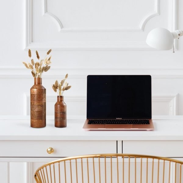 Wooden Flower Vase Set of 1, Bottle Shape Mango Wood Vases for Flowers for Decor Home Living Room Kitchen Office, Walnut Brown Finish