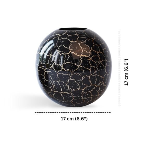 Metal Ball Vase for Home Decor|Flower Pot for Bedroom Living Room Office Wedding|Flowers Arrangement for Birthday Anniversary Festival|Black Crackled Medium (Flower Not Included)