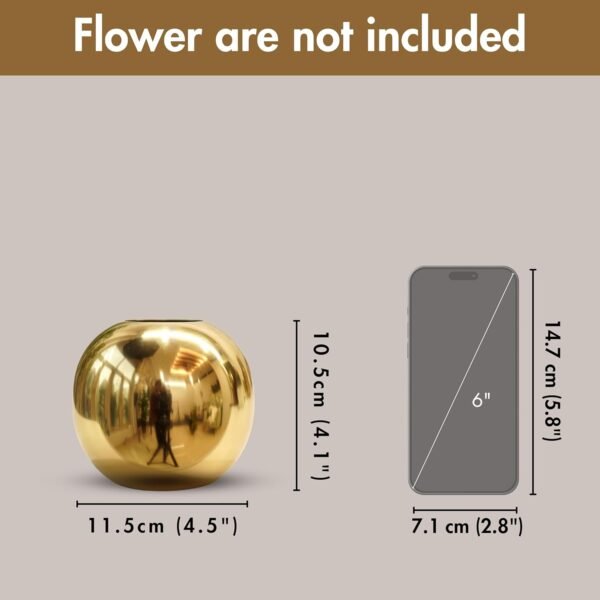 Metal Ball Round Flower Vase for Home Decor|Table Decorative Item for Bedroom Living Room Office Wedding | Best Gift for Birthday Anniversary Diwali Ganpati Onam Festival | Gold, Small
