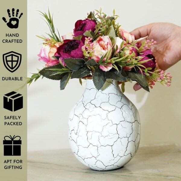 Metal Flower Vase for Home Decor Bedroom Living Room Office Wedding | Table Decorative Item for Festivals Birthday Off White Bud Shape Small (Flower Not Included)