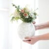 Metal Ball Vase for Home Decor|Round Flower Pot for Bedroom Living Room Office Wedding|Flowers Arrangement for Birthday Anniversary Festival|Off-White Crackled Medium (Flower Not Included)