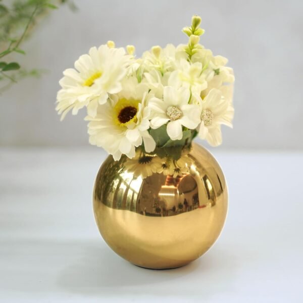 Metal Ball Round Flower Vase for Home Decor|Table Decorative Item for Bedroom Living Room Office Wedding | Best Gift for Birthday Anniversary Diwali Ganpati Onam Festival | Gold, Small
