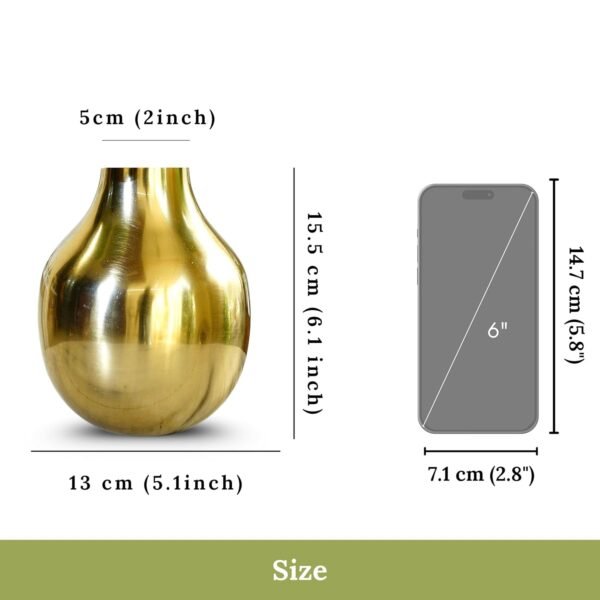 Metal Flower Vase for Home Decor Living Room Kitchen Office Wedding | Round Shape Metal Table Decorative Flower Pot Gold Colour Small (Flower not Included)