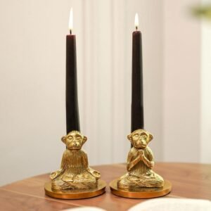 Aluminium Pair of Yoga Monkey Candle Holder for Home Decoration | Antique Gold Decorative Stag Candle Stand for Home Decor, Living Room, Dining Table & Festive Decoration | Gift for Diwali