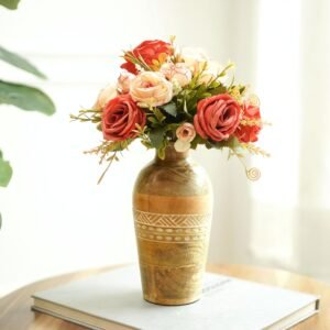Flower Vase, Mango Wood Flower Vases, Bud with Etching, for Decor Home Living Room Kitchen Office, Diwali Decoration